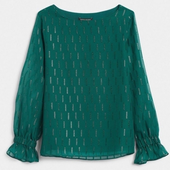 Banana Republic Forest Green Boat Neck Long Sleeve Blouse - Picture 1 of 7